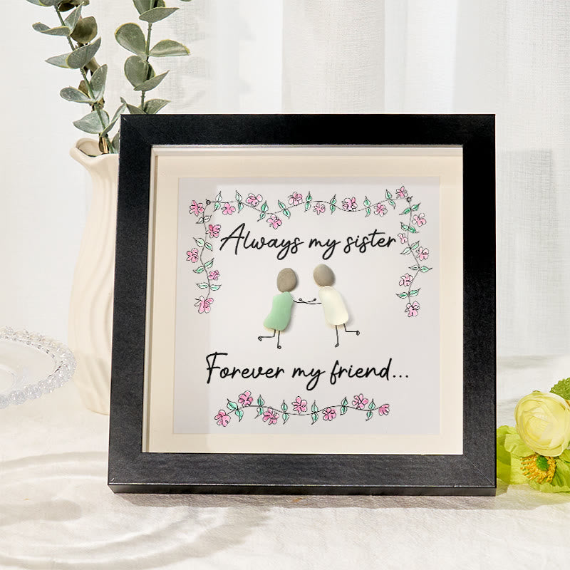 Always My Sister Forever My Friend Sea Glass Framed Art - Black - 8" X 8" - image 6