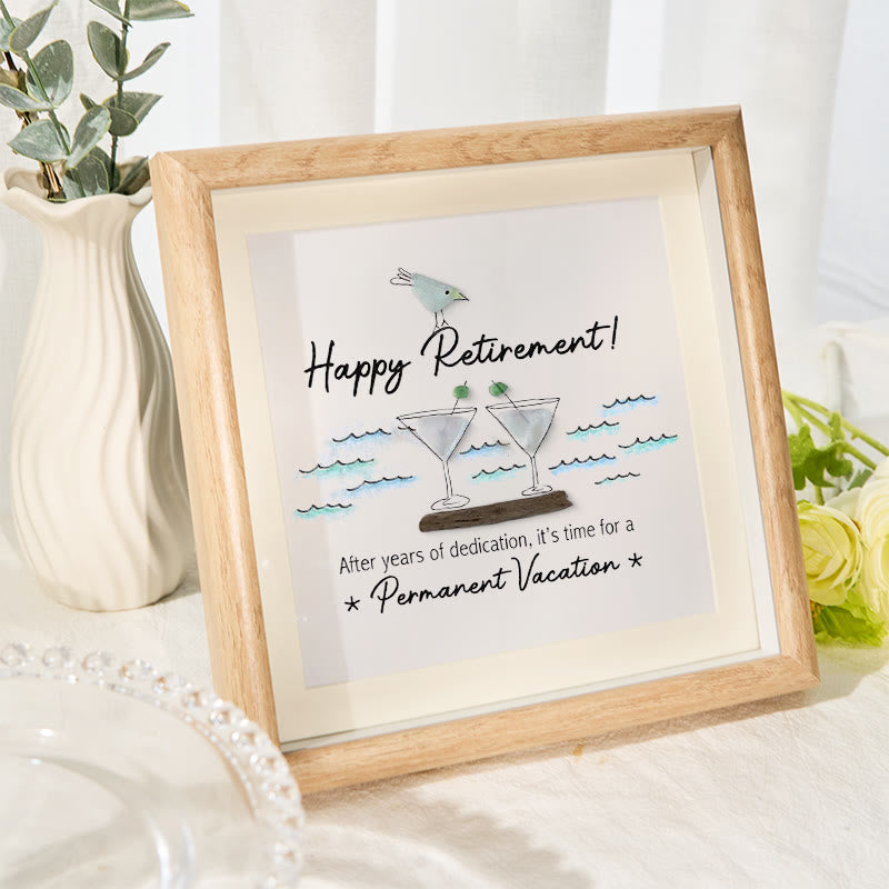 Cheers And Happy Retirement Sea Glass Framed Art - image 2