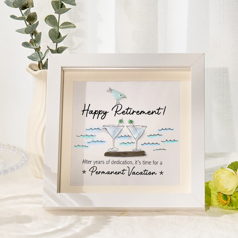 Cheers And Happy Retirement Sea Glass Framed Art - White - 8" X 8" - image 7