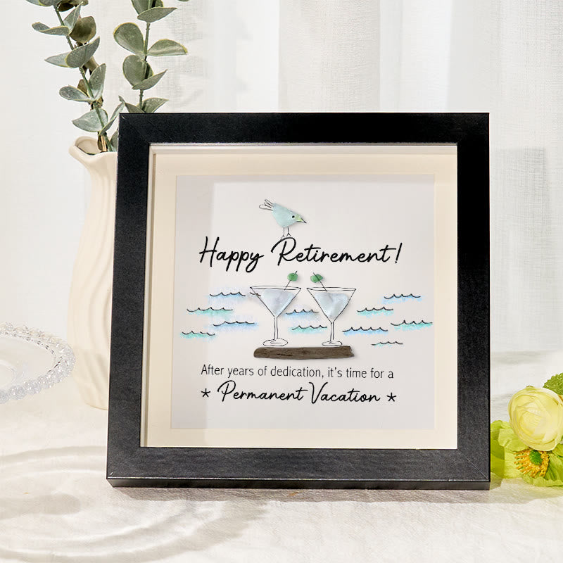 Cheers And Happy Retirement Sea Glass Framed Art - Black - 8" X 8" - image 6