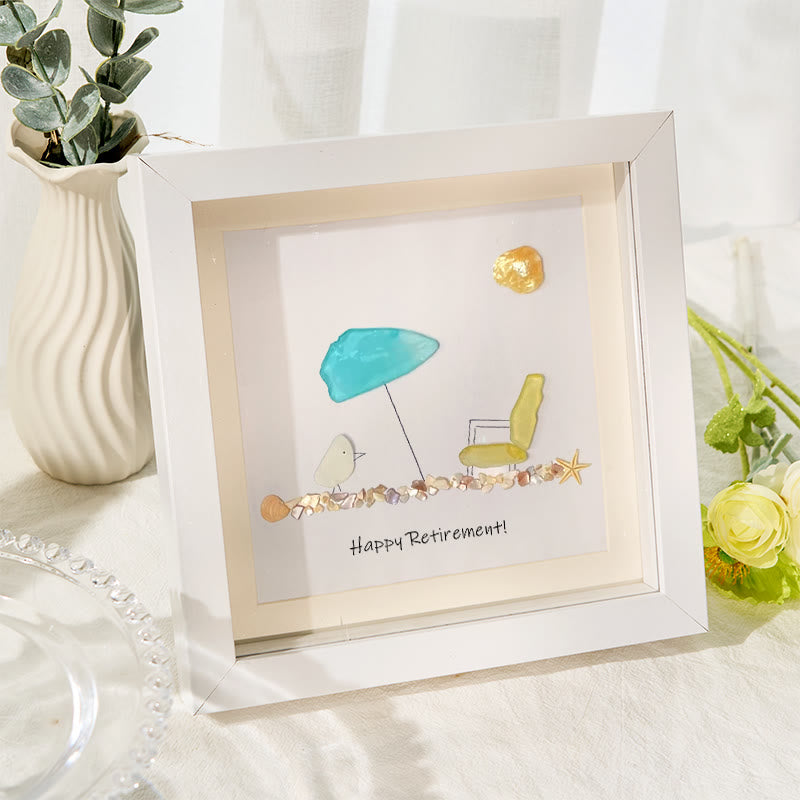Retirement Beach Chair And Umbrella Sea Glass Framed Art - image 2