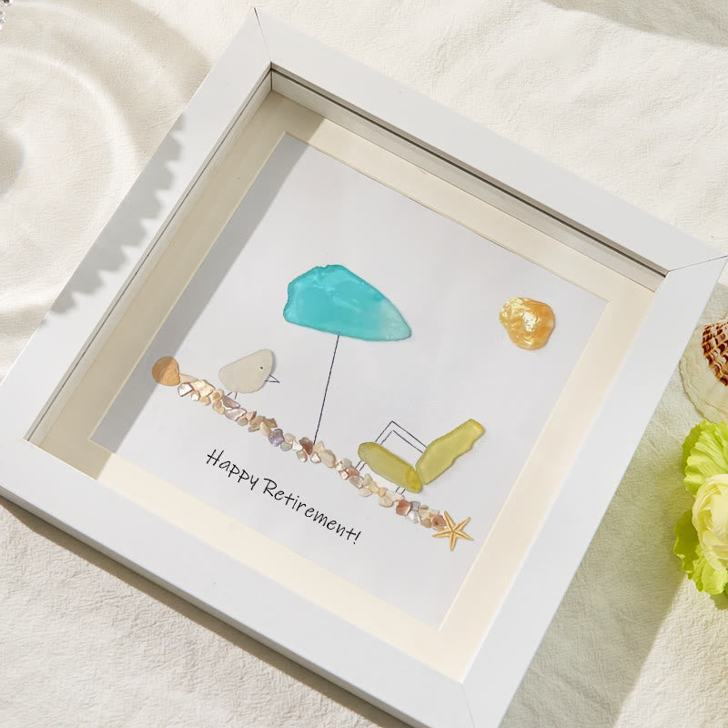 Retirement Beach Chair And Umbrella Sea Glass Framed Art - image 3