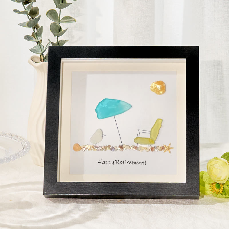 Retirement Beach Chair And Umbrella Sea Glass Framed Art - Black - 8" X 8" - image 5