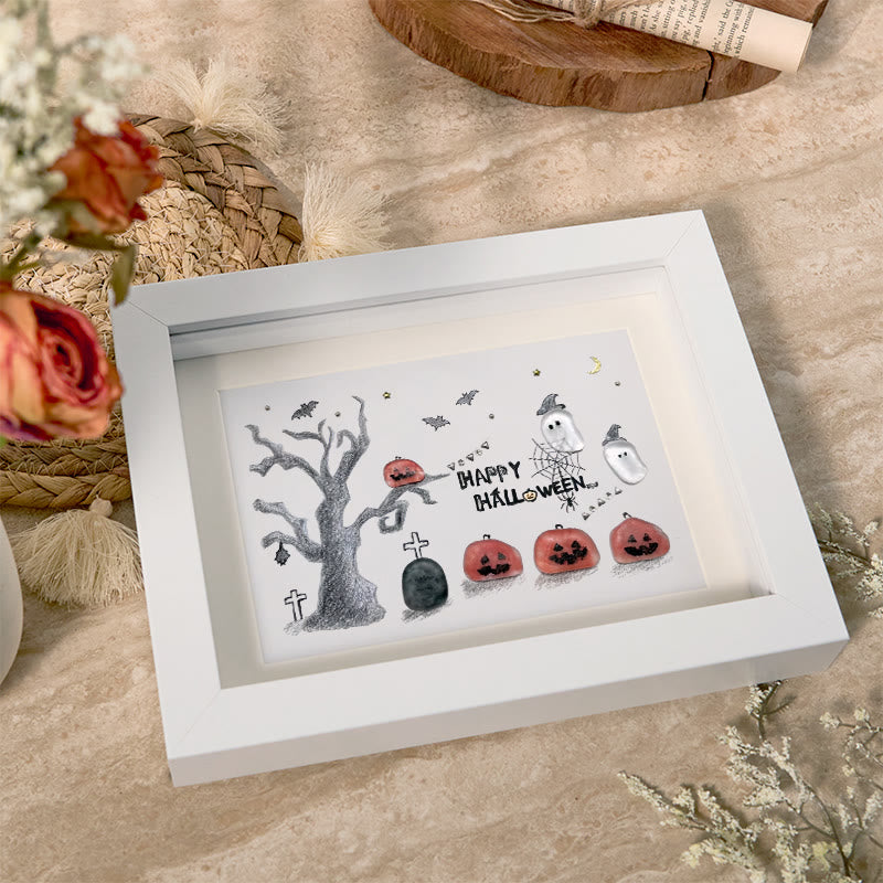 Happy Halloween Jack O Lantern And Ghost Sea Glass Framed Art - image 2