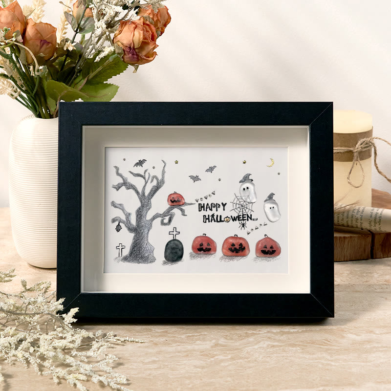 Happy Halloween Jack O Lantern And Ghost Sea Glass Framed Art - Black - 6" X 8" - image 4