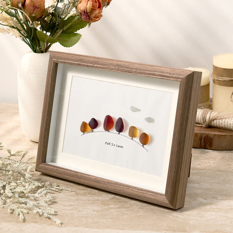 Fall In Love Autumn Trees Sea Glass Framed Art - image 1