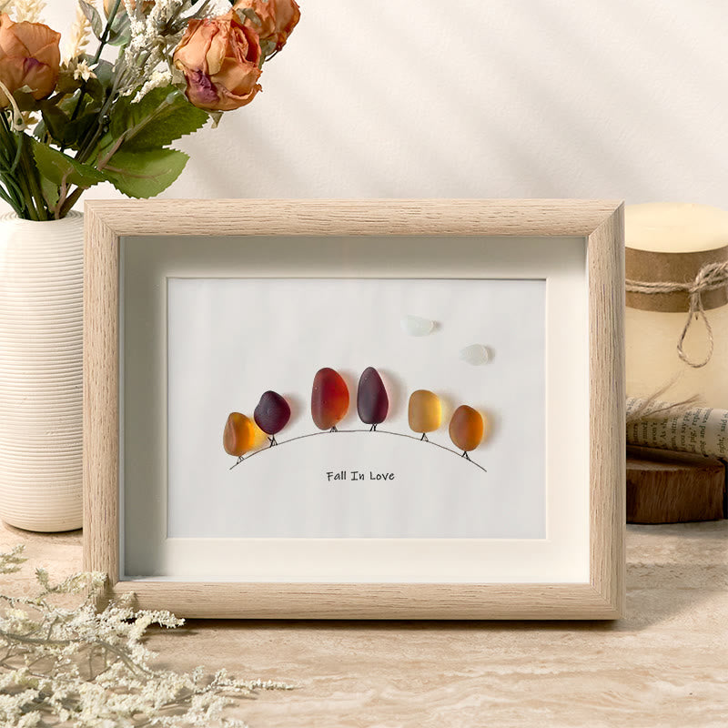 Fall In Love Autumn Trees Sea Glass Framed Art - Oak - 6" X 8" - image 4