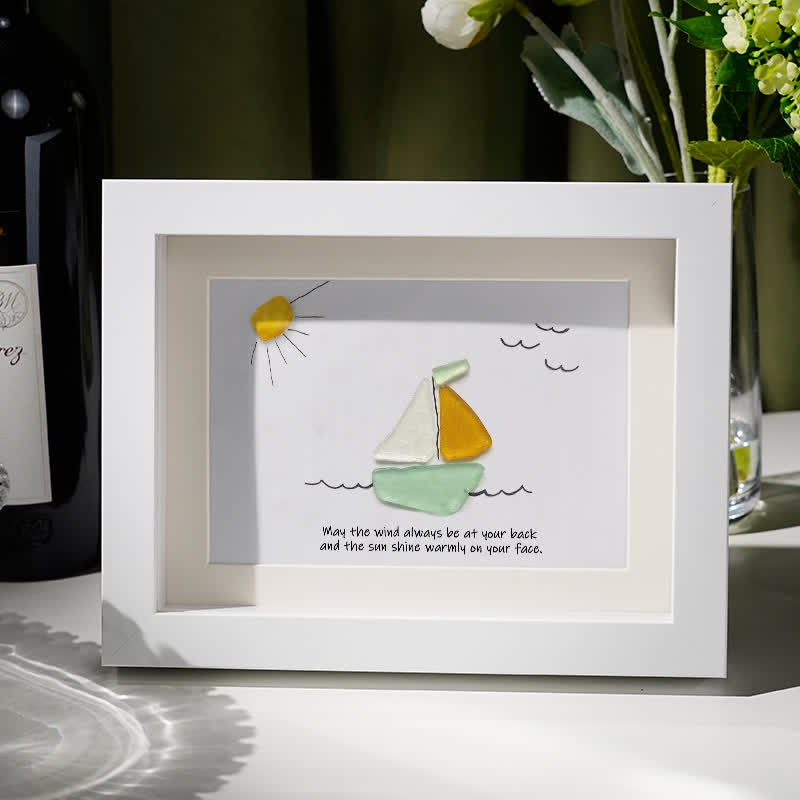 Delightful Sailboat Best Wish Sea Glass Framed Art - White - 6" X 8" - image 4