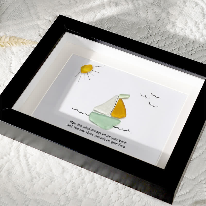 Delightful Sailboat Best Wish Sea Glass Framed Art - image 2