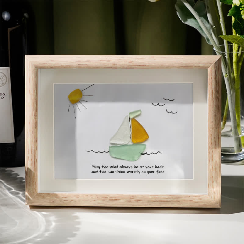 Delightful Sailboat Best Wish Sea Glass Framed Art - Oak - 6" X 8" - image 6