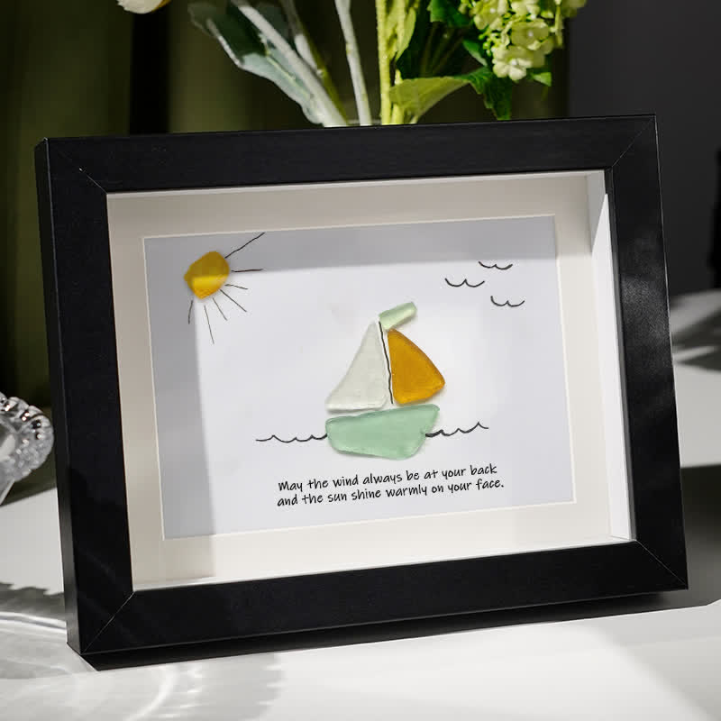 Delightful Sailboat Best Wish Sea Glass Framed Art - image 1