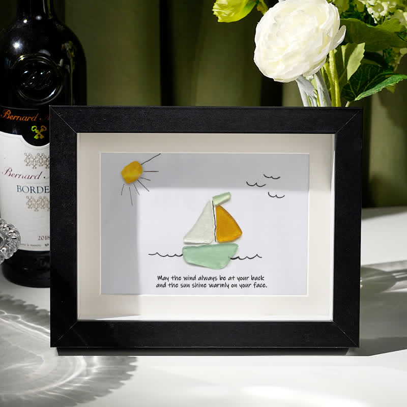 Delightful Sailboat Best Wish Sea Glass Framed Art - Black - 6" X 8" - image 0