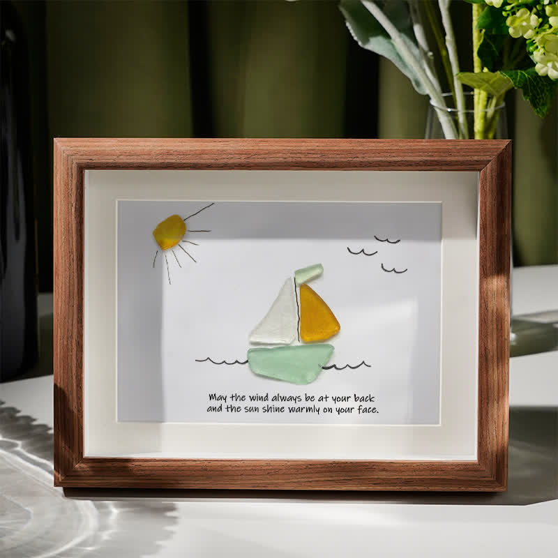 Delightful Sailboat Best Wish Sea Glass Framed Art - Walnut Brown - 6" X 8" - image 5