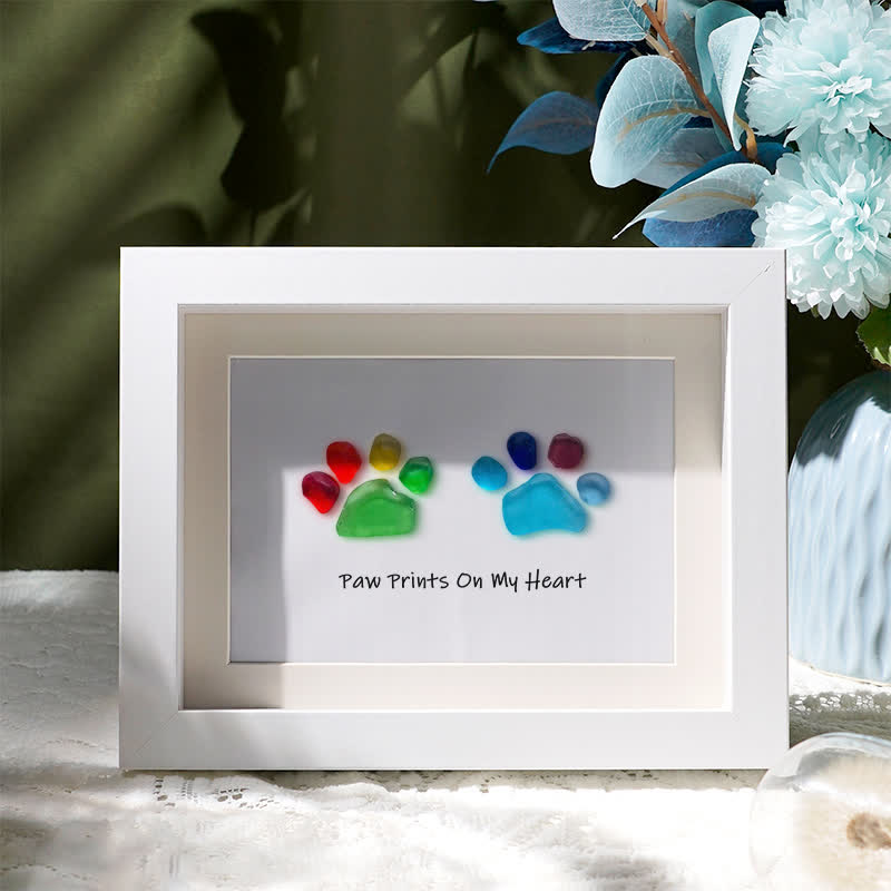 Rainbow Puppy Pet Paw Prints Sea Glass Framed Art - White - 6" X 8" - image 4