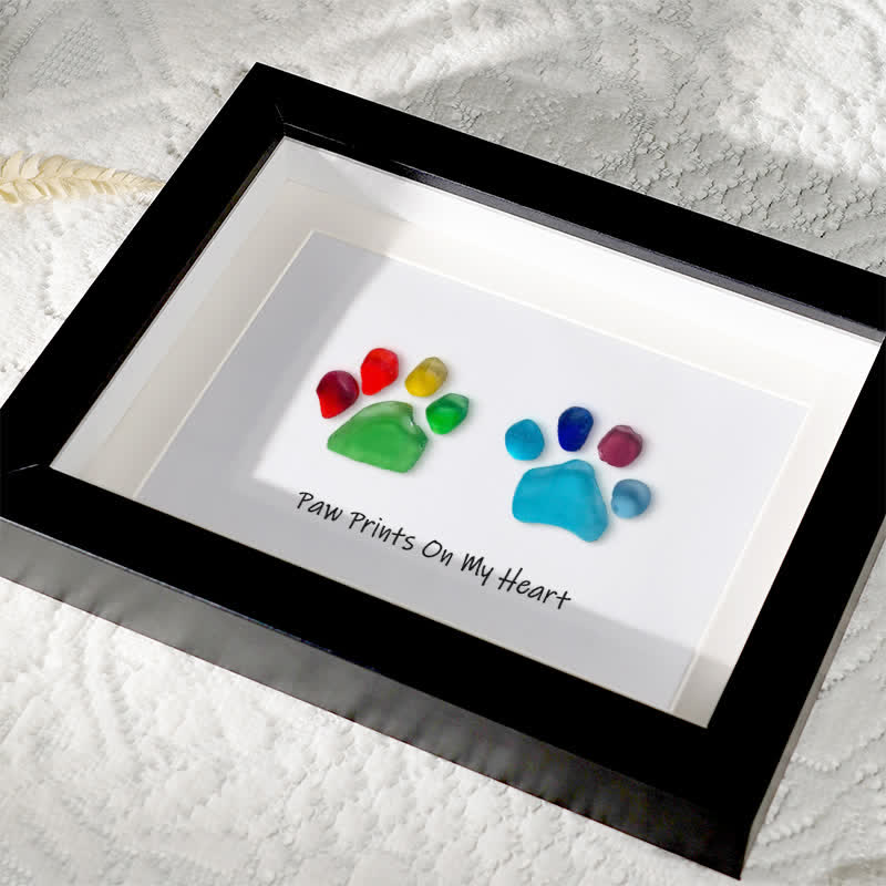 Rainbow Puppy Pet Paw Prints Sea Glass Framed Art - image 2
