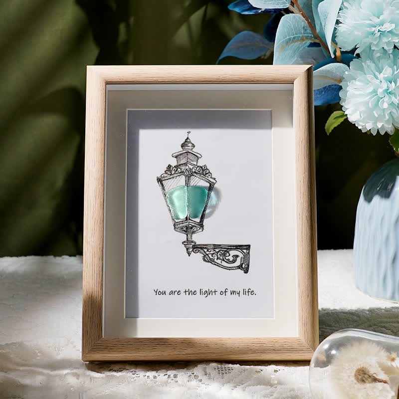 Light Of My Life Street Light Sea Glass Framed Art - Oak - 8" X 6" - image 4