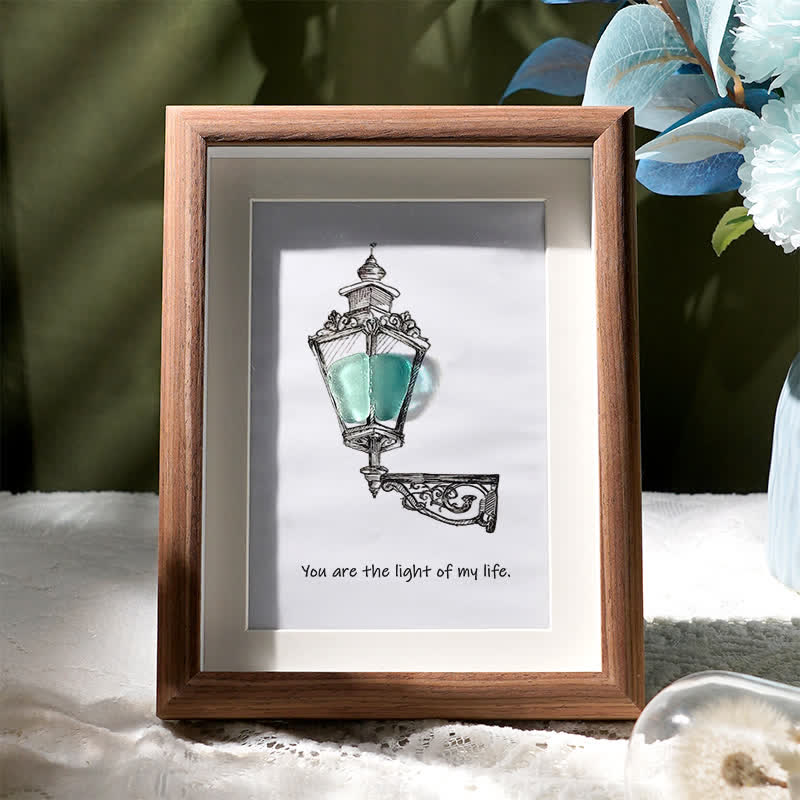 Light Of My Life Street Light Sea Glass Framed Art - Walnut Brown - 8" X 6" - image 0