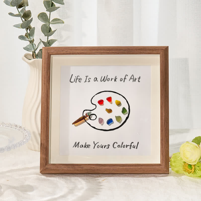 Artist's Palette Paint Your Life With Colors Sea Glass Framed Art - Walnut Brown - 8" X 8" - image 5