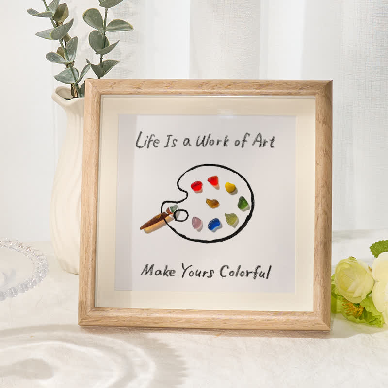 Artist's Palette Paint Your Life With Colors Sea Glass Framed Art - Oak - 8" X 8" - image 6