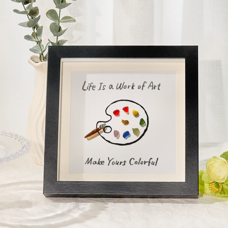 Artist's Palette Paint Your Life With Colors Sea Glass Framed Art - Black - 8" X 8" - image 0