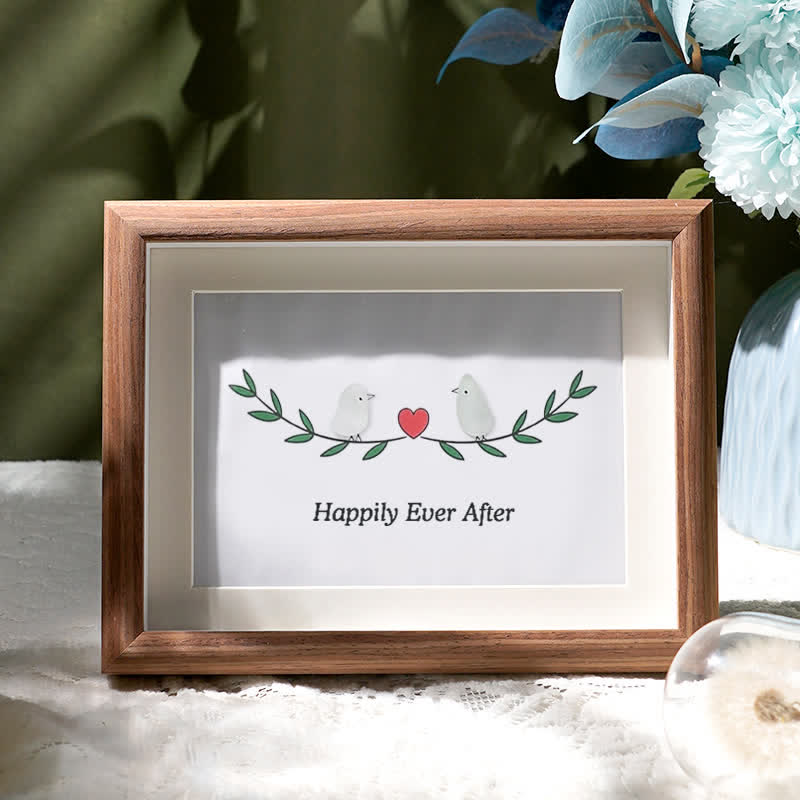 Happily Ever After Lovebirds Sea Glass Framed Art - Walnut Brown - 6" X 8" - image 5