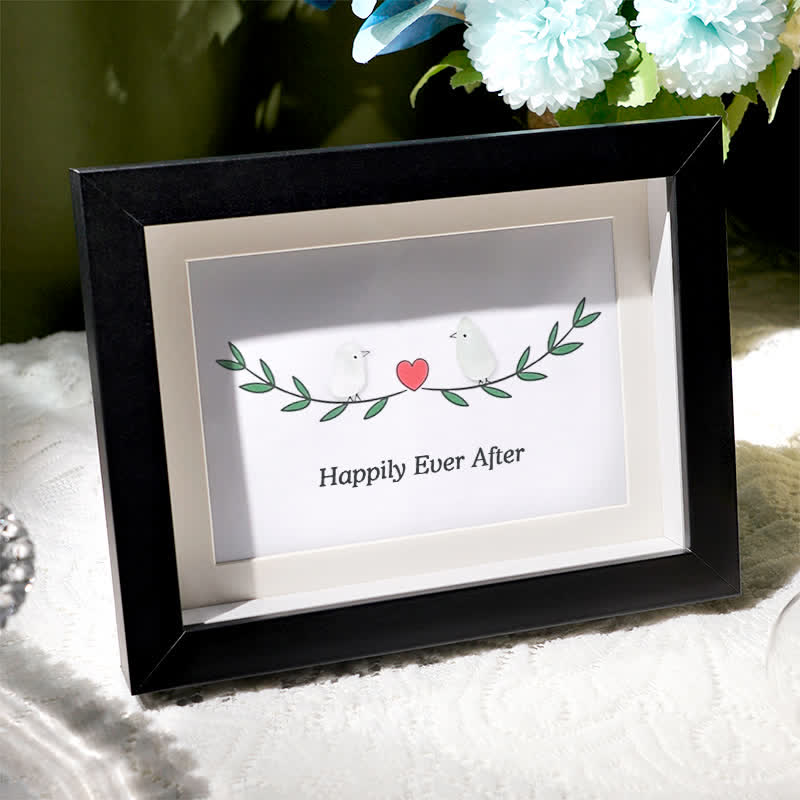Happily Ever After Lovebirds Sea Glass Framed Art - image 1