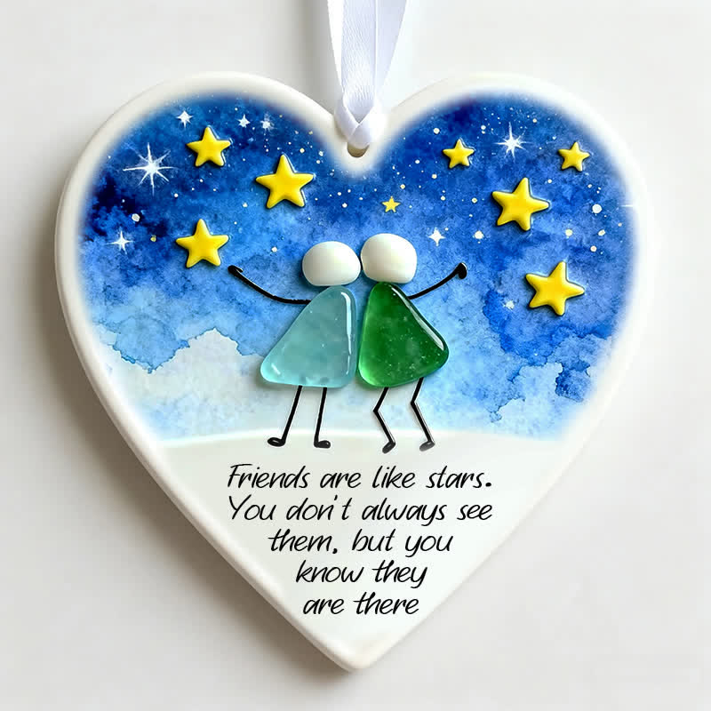 Starry Sky Friendship Heart-Shaped Sea Glass Hanging Ornament - image 3