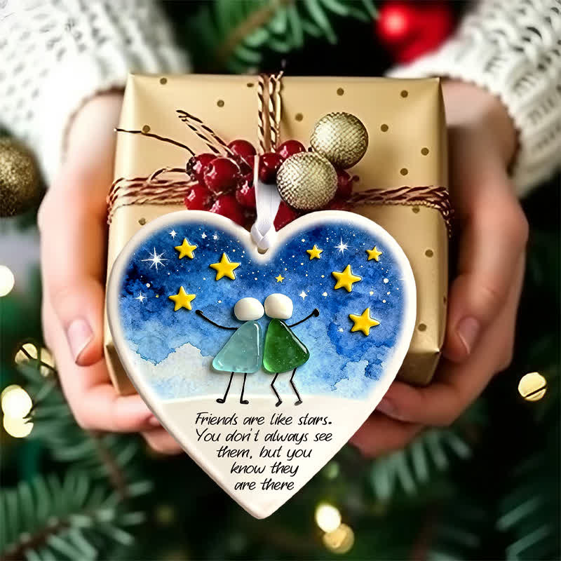 Starry Sky Friendship Heart-Shaped Sea Glass Hanging Ornament - image 2