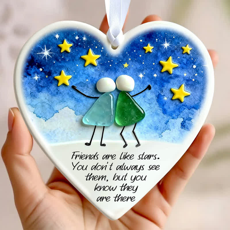 Starry Sky Friendship Heart-Shaped Sea Glass Hanging Ornament - Buy 4 Get 3 Free(7 Pcs) - 2.91" × 2.76" × 0.12" - image 0