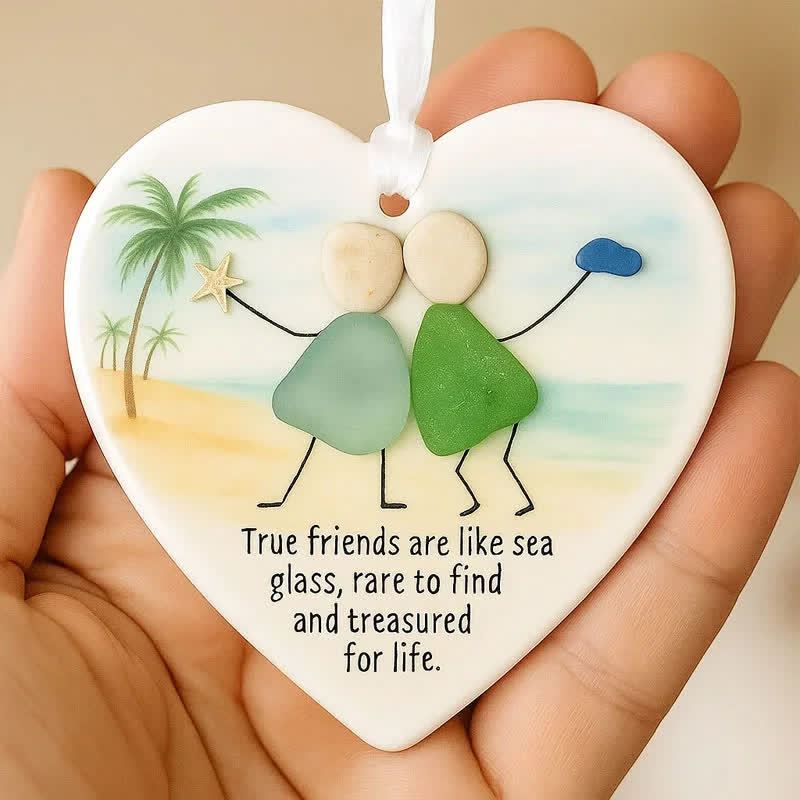 Treasured Friendship Heart-Shaped Sea Glass Hanging Ornament - Buy 5 Get 2 Free(7 Pcs) - 2.91" × 2.76" × 0.12" - image 0