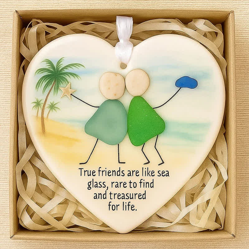 Treasured Friendship Heart-Shaped Sea Glass Hanging Ornament - image 1