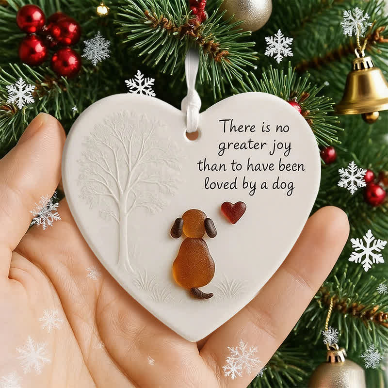 Heartwarming Dog Heart-Shaped Sea Glass Hanging Ornament - image 1