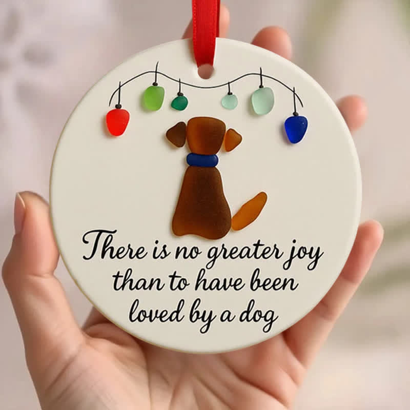 Fairy Lights Dog Round-shaped Sea Glass Hanging Ornament - Buy 4 Get 3 Free(7 Pcs) - 2.87" × 2.87" × 0.12" - image 0