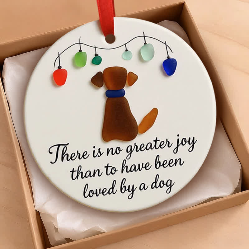 Fairy Lights Dog Round-shaped Sea Glass Hanging Ornament - image 1