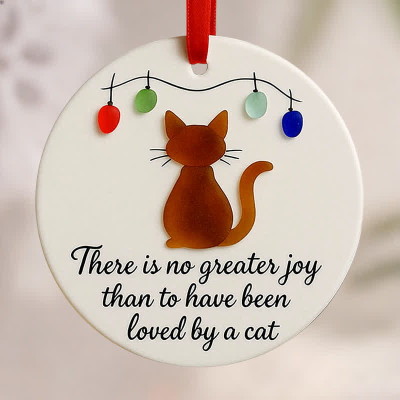 Fairy Lights Cat Round-shaped Sea Glass Hanging Ornament - image 1