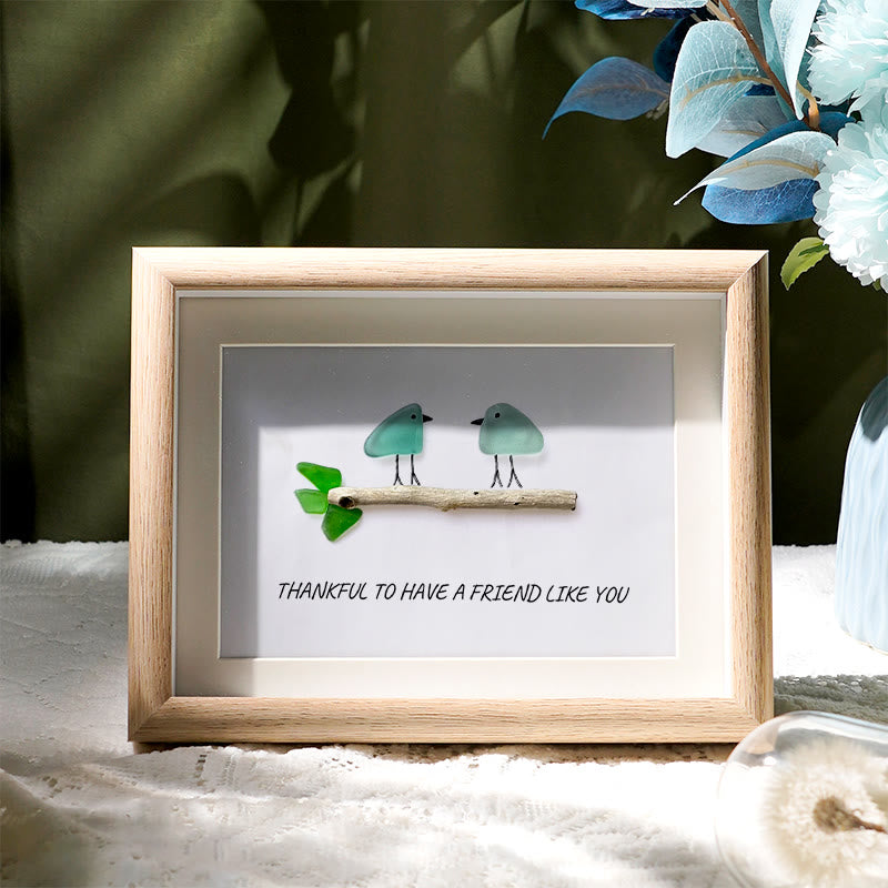 Friend Birds Sea Glass Framed Art Friendship Gift - Oak - 6" X 8" - image 4
