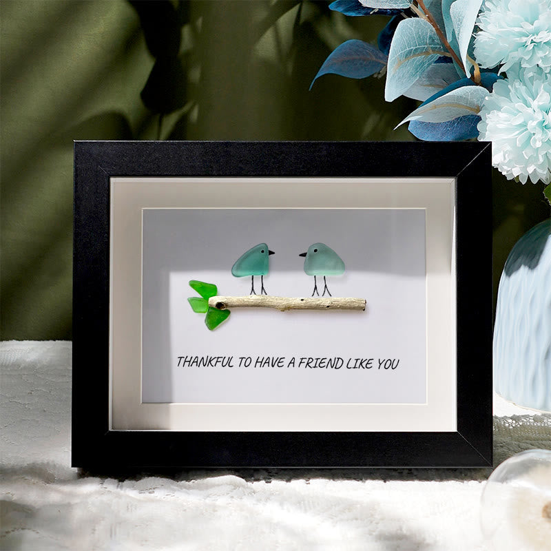 Friend Birds Sea Glass Framed Art Friendship Gift - Black - 6" X 8" - image 5