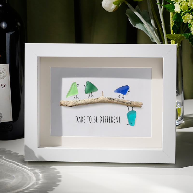 Dare To Be Different Birds Sea Glass Framed Art Inspirational Gift - White - 6" X 8" - image 6