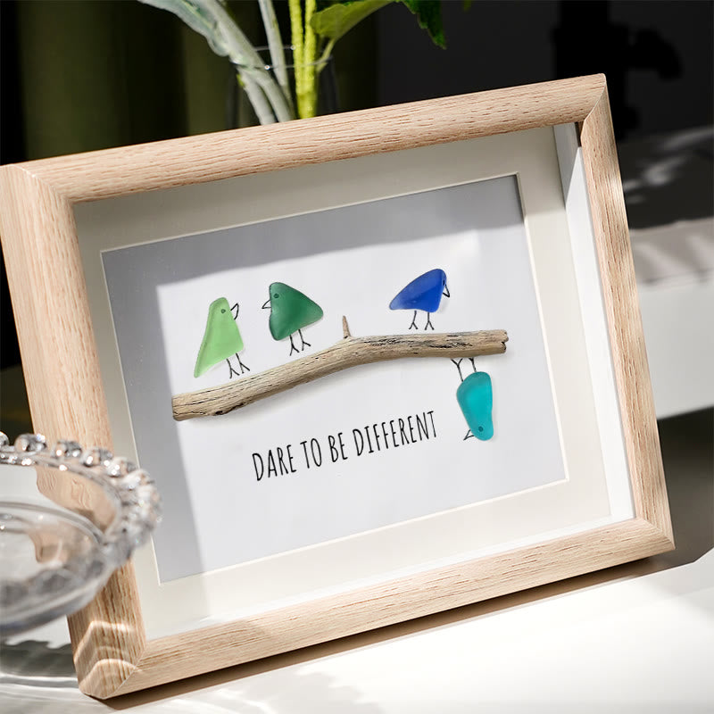 Dare To Be Different Birds Sea Glass Framed Art Inspirational Gift - image 1