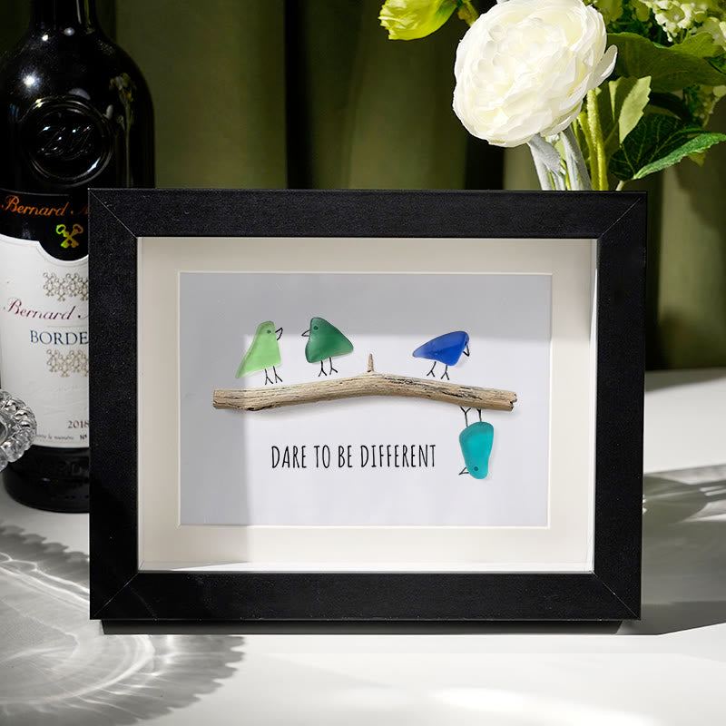 Dare To Be Different Birds Sea Glass Framed Art Inspirational Gift - Black - 6" X 8" - image 5