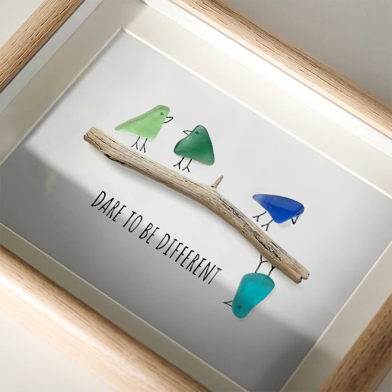 Dare To Be Different Birds Sea Glass Framed Art Inspirational Gift - image 2