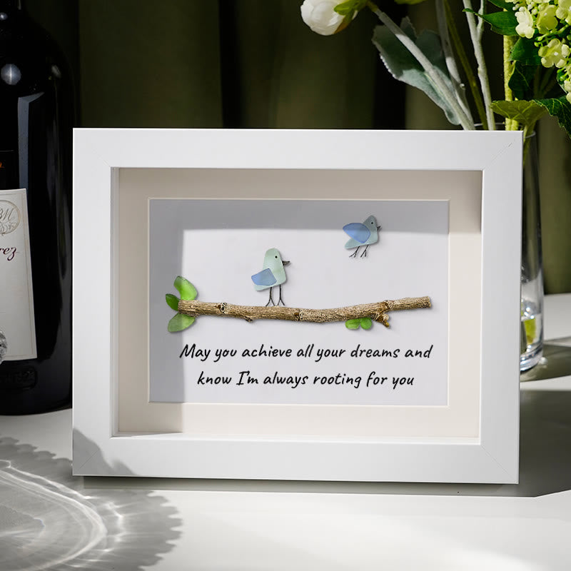 May You Achieve Dreams Birds Sea Glass Framed Art Family Gift - White - 6" X 8" - image 0