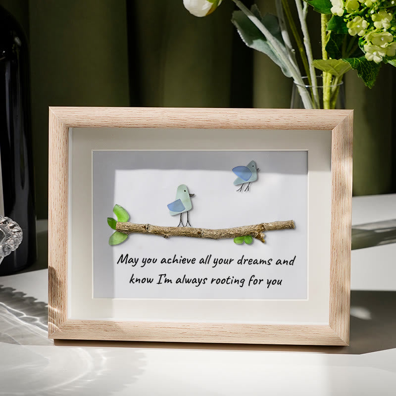 May You Achieve Dreams Birds Sea Glass Framed Art Family Gift - Oak - 6" X 8" - image 5