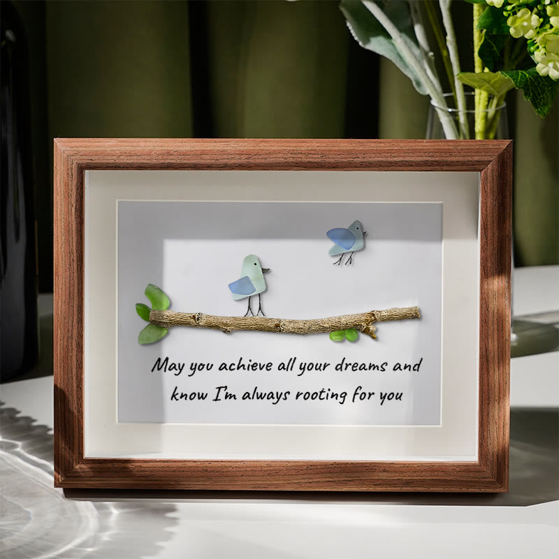 May You Achieve Dreams Birds Sea Glass Framed Art Family Gift - Walnut Brown - 6" X 8" - image 6