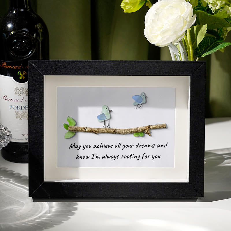 May You Achieve Dreams Birds Sea Glass Framed Art Family Gift - Black - 6" X 8" - image 4