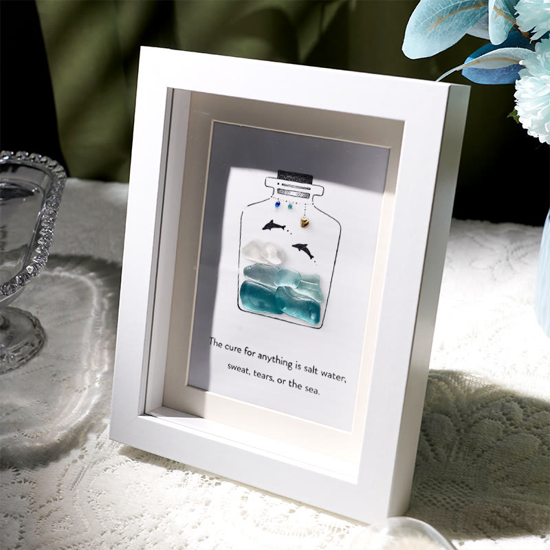 Sea Bottle Sea Glass Framed Art Inspirational Gift - image 1