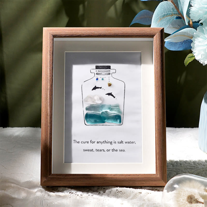 Sea Bottle Sea Glass Framed Art Inspirational Gift - Walnut Brown - 8" X 6" - image 6
