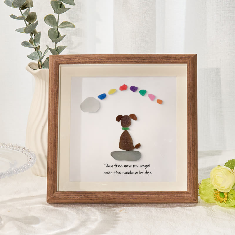 Dog Memorial Sea Glass Framed Art Loss Of Dog Gift - Walnut Brown - 8" X 8" - image 6