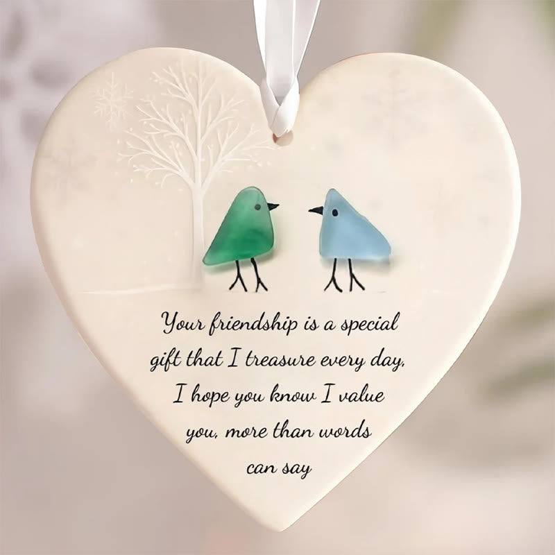 Friendship Gift Heart-Shaped Birds Sea Glass Hanging Ornament - image 4