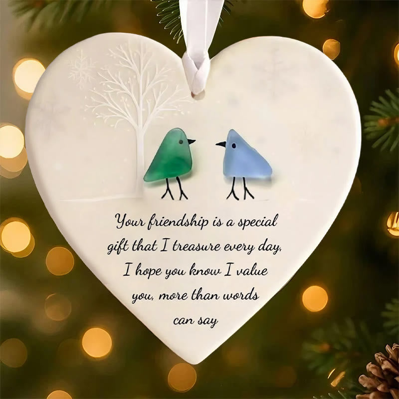 Friendship Gift Heart-Shaped Birds Sea Glass Hanging Ornament - image 2